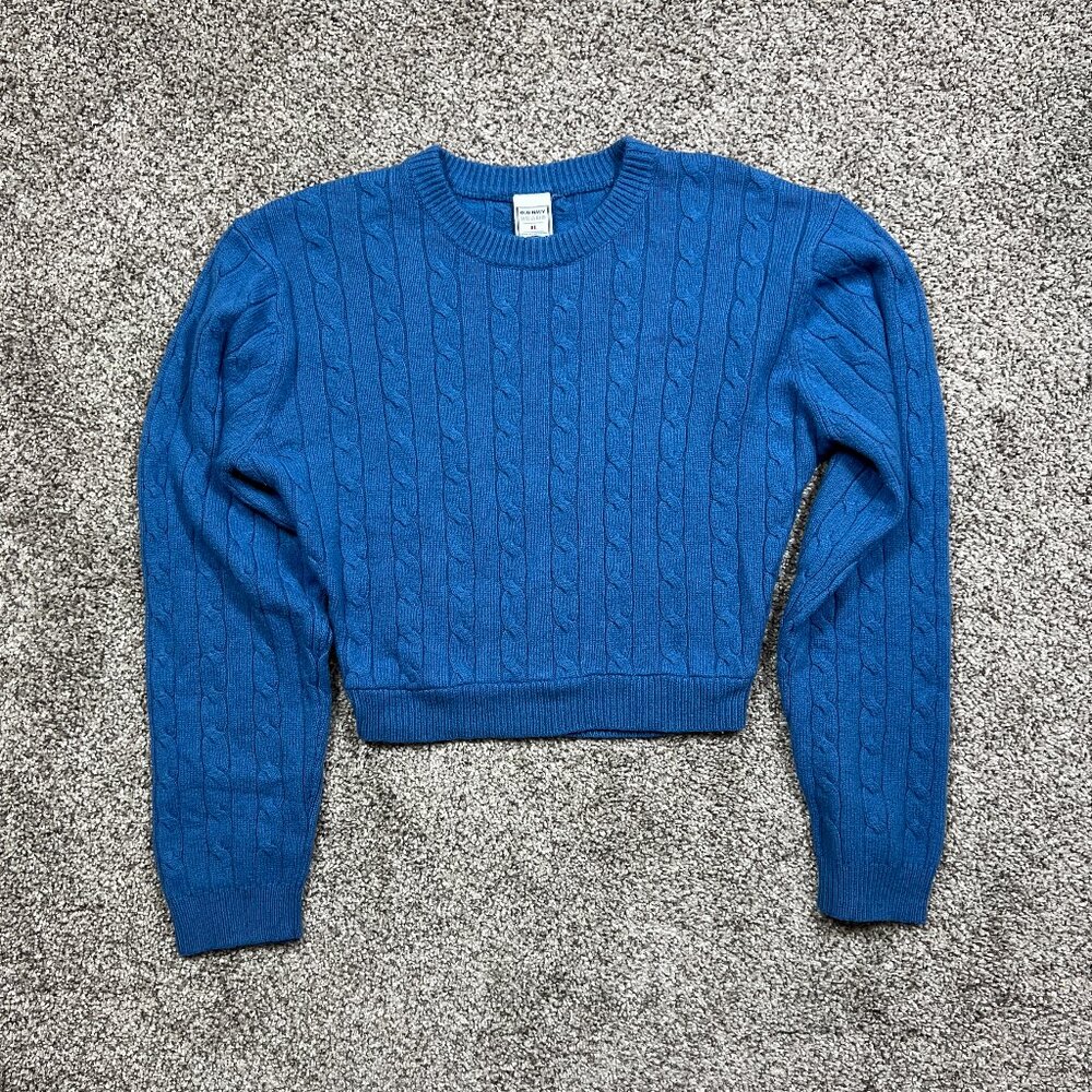 Old Navy Sweater Womens XL Blue Cropped Cable Knit Cashmere Blend Y2K Vintage